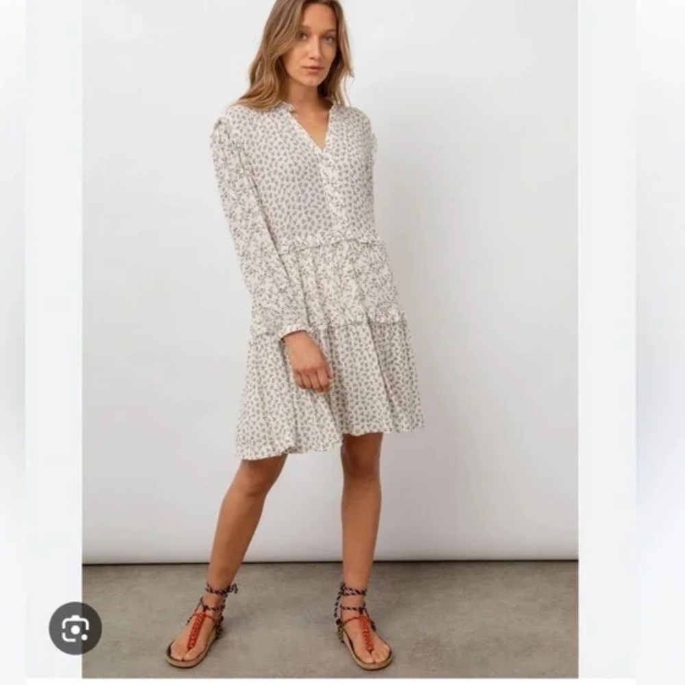 Rails Cream and Black Floral Long Sleeve Dress